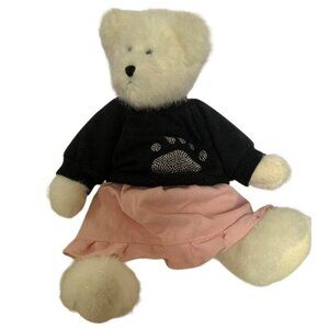 Boyds White Bear with black Paw Shirt and Pink Skirt 15" tall